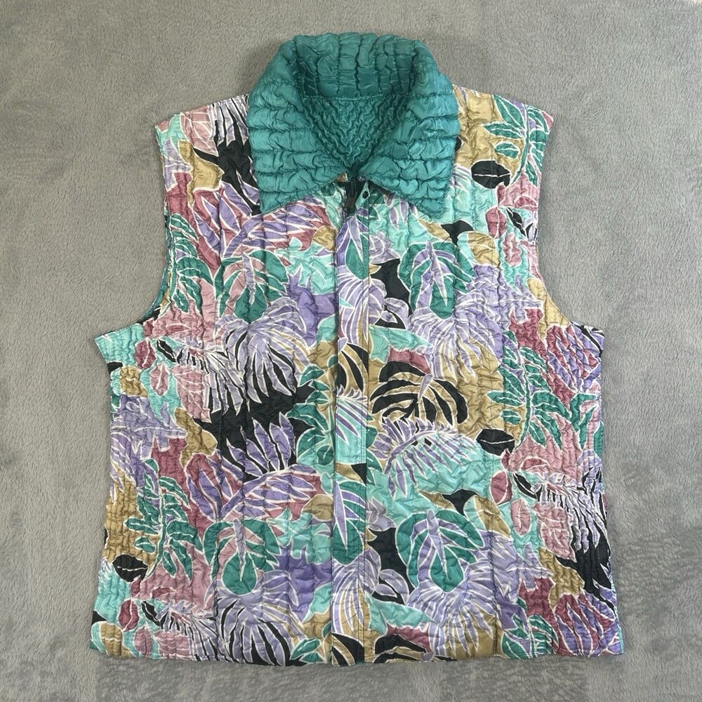 Magic Scarf Reversible Vest Womens Small Crinkle Boho Stretchy Floral Grandma